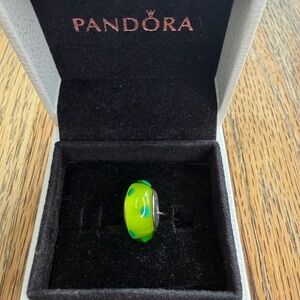 RETIRED Pandora Green Polka Dot Murano Glass Charm #790613